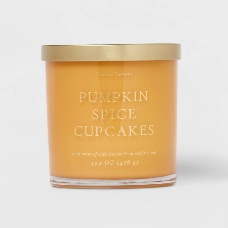 Photo 1 of 15.1oz Pumpkin Spice Cupcakes Solid Color Glass Candle Orange - Opalhouse™