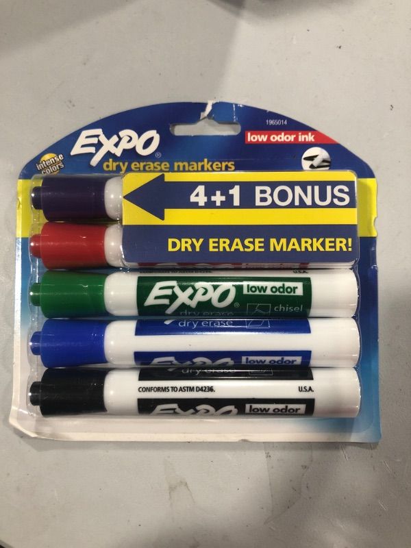 Photo 2 of Expo Low Odor Dry Erase Markers, Chisel Tip, Assorted Colors - 5 Pack