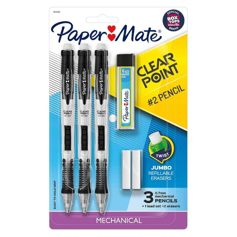 Photo 1 of 1 pack of 3 #2 Mechanical Pencils with Lead/Eraser Refill ClearPoint Black Barrels .7mm - PaperMate