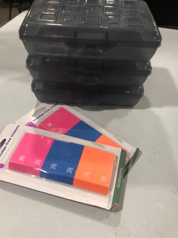 Photo 3 of 3 Sterilite Pencil Box's & 2 packs of 6ct Smudge Free Eraser