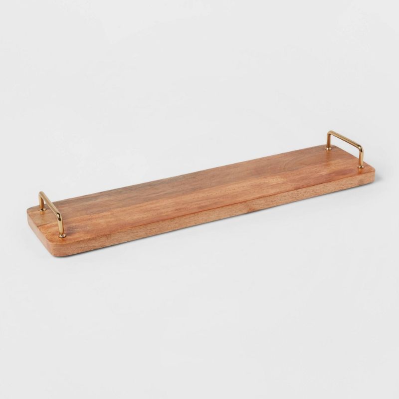 Photo 1 of 20" Mango Wood Serving Board with Gold Metal Handles - Threshold™