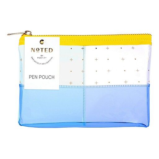 Photo 1 of 2- Noted by Post-it® Pen Pouch, Yellow and Blue Transparent Plastic with Zipper, 7.5" X 5.25" (NTD5-PP-CLW)