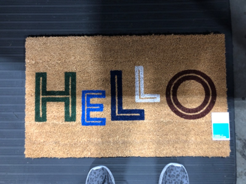 Photo 2 of 1'6x2'6 Hello Colorblocked Coir Doormat - Room Essentials