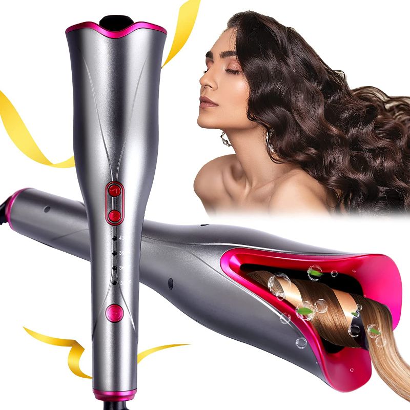 Photo 1 of Automatic Hair Curler Curling Iron - 4 Temps & 3 Timer Settings, Curling Iron with Dual Voltage,1" Large Rotating Barrel, Auto Shut-Off Fast Heating Spin Iron for Women with Long Hair (Purple)
