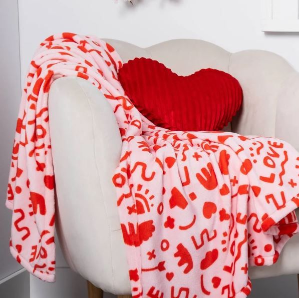 Photo 1 of  Spritz Love Abstract Printed Plush Valentine's Day Throw Blanket Blush set of 2