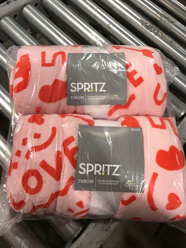 Photo 1 of  Spritz Love Abstract Printed Plush Valentine's Day Throw Blanket Blush set of 2