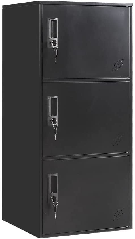 Photo 1 of 3 Door Vertical Stackable Storage Cabinet with Lock,Anti-Failing Device, Metal Lcoker,Organizer for Office, Home, Gym, School,Employee,Kids. (Black)
