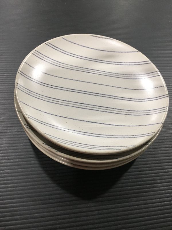 Photo 1 of 4pk Distressed Stripe Stoneware Appetizer Plate Set Blue/Sour Cream - Hearth & Hand™ with Magnolia