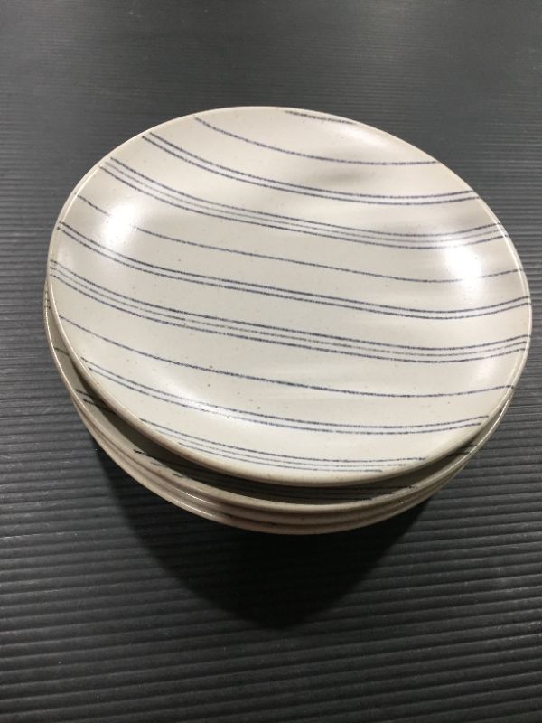 Photo 2 of 4pk Distressed Stripe Stoneware Appetizer Plate Set Blue/Sour Cream - Hearth & Hand™ with Magnolia