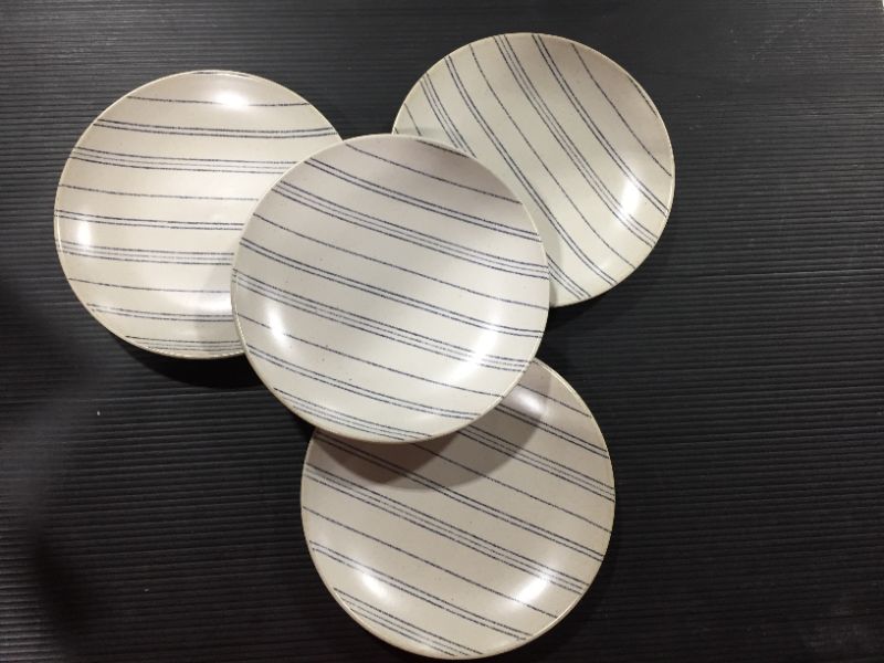Photo 3 of 4pk Distressed Stripe Stoneware Appetizer Plate Set Blue/Sour Cream - Hearth & Hand™ with Magnolia