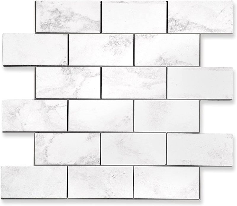 Photo 1 of Yipscazo 10-Sheets Peel and Stick Backsplash- PVC Wall Tiles for Kitchen in Marble White Subway Tiles (11.81''x11.81''?