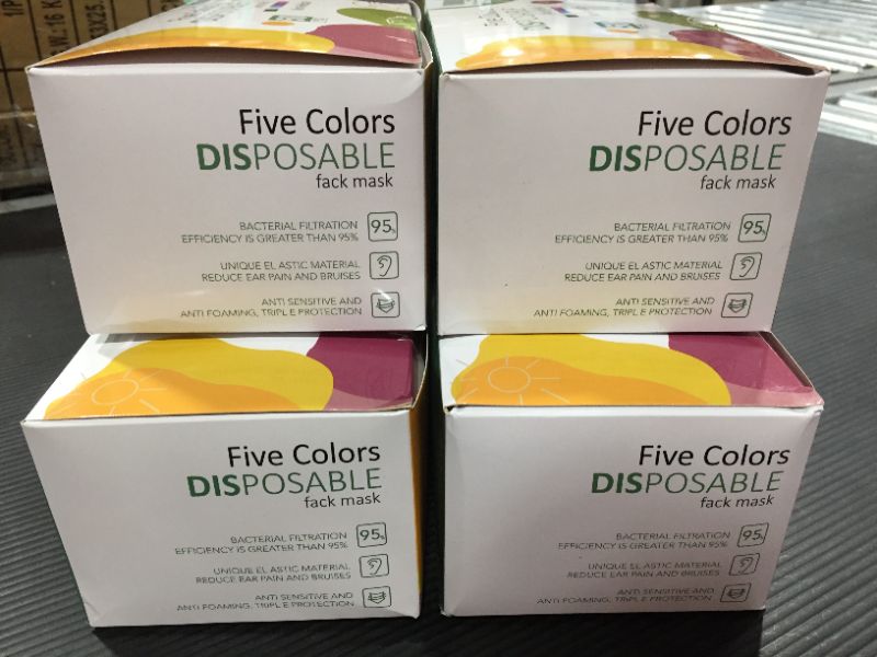 Photo 3 of [4 Pack] HIWUP Colored Disposable Face Masks 50 Pack, PFE 99%- Suitable For Adults And Teens [200 Masks Total]