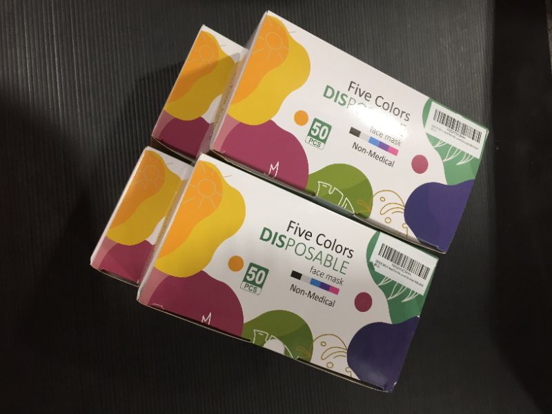 Photo 1 of [4 Pack] HIWUP Colored Disposable Face Masks 50 Pack, PFE 99%- Suitable For Adults And Teens [200 Masks Total]