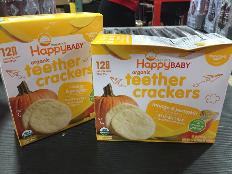 Photo 3 of [2 Packs] Happy Baby Organics Mango & Pumpkin Organic Teether Crackers, 0.14 oz, 12 count [EXP 6-10-22]