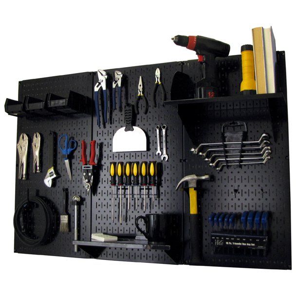 Photo 1 of Wall Control 32 in. X 48 in. Metal Pegboard Standard Tool Storage Kit with Black Pegboard and Black Peg Accessories, Black Pegboard with Black Accesso