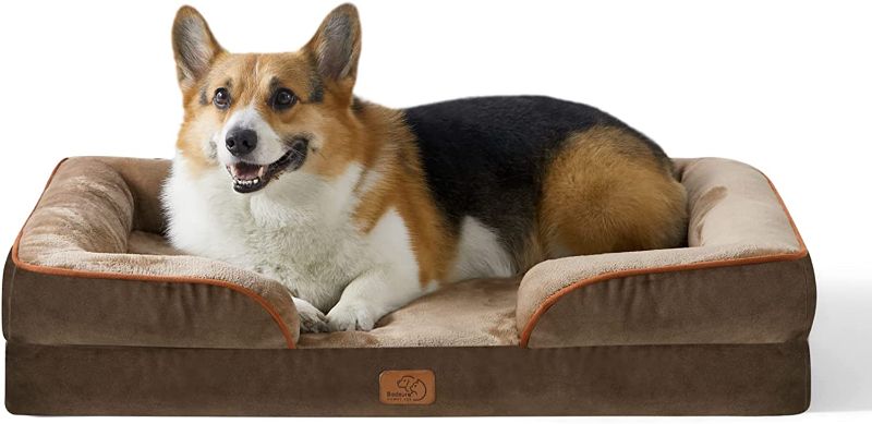 Photo 1 of Bedsure Orthopedic Dog Bed, Bolster Dog Bed Foam Sofa with Removable Washable Cover, Waterproof Lining and Nonskid Bottom Couch, Large 