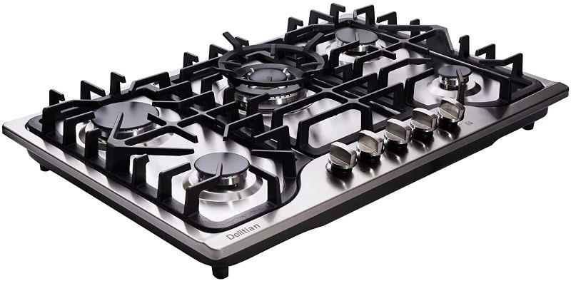 Photo 1 of 30 Inch Gas Cooktop Stainless Steel 5 Burners Gas Cooktop LPG/NG Convertible Gas Stovetop Gas Cooktop