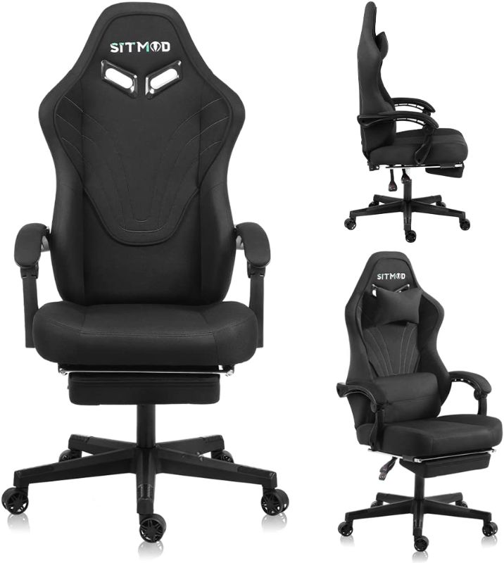 Photo 1 of Gaming Chair Ergonomic Office Chair Lumbar Support Desk Chair Racing Fabric PC Computer Chair with Footrest Massage Comfy Adjustable Reclining High Back Video Game Chairs for Adults