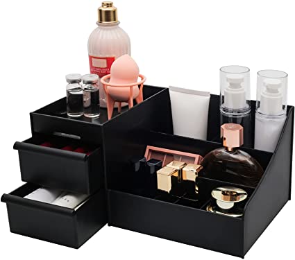 Photo 1 of Makeup Organizer for Vanity, Bathroom Countertop Organizer with Drawers for Cosmetics, Skin Care, Lipstick, Brushes, Lotions, Eyeshadow, Nail Polish and Jewelry(Black)
