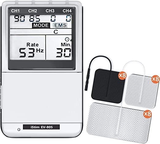 Photo 1 of iSTIM EV-805 TENS EMS 4 Channel Rechargeable Combo Machine Unit - Muscle Stimulator + Back Pain Relief and Management- 24 Programs/Backlit (Including Electrodes Pads)
