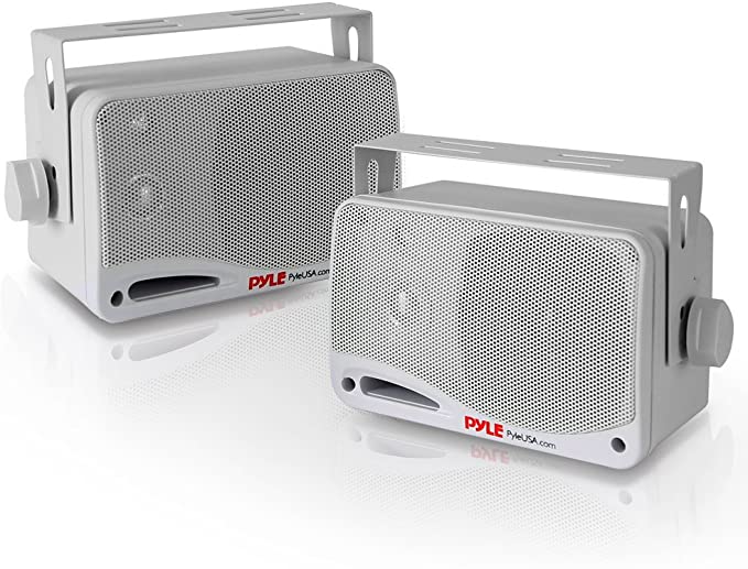 Photo 1 of Outdoor Waterproof Wireless Bluetooth Speaker - 3.5 Inch Pair 3-way Active Passive Weatherproof Wall, Ceiling Mount Dual Speakers System w/ Heavy Duty Grill, Patio, Indoor Use - Pyle PDWR42WBT (White)
