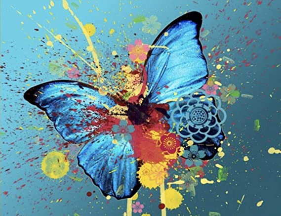 Photo 1 of Blend Makers Paint by Numbers for Adults -  16”x20” Blue Butterfly Picture- Includes Canvas, Brushes & Acrylic Paints -DIY Paint by Number kit for Teens & Adults - Easy Home Painting Craft kit
