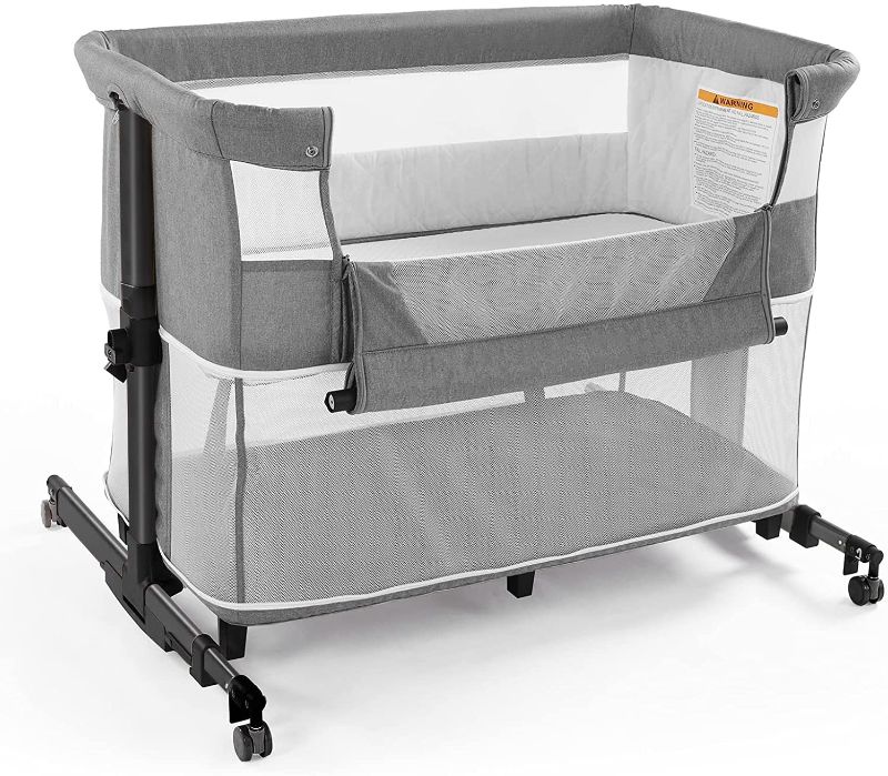 Photo 1 of Baby Crib,3 in 1 Bassinet for Baby,Bedside Sleeper Bedside Baby bassinets Crib for Newborn,Adjustable Portable Baby Bed for Infant/Baby,Gray