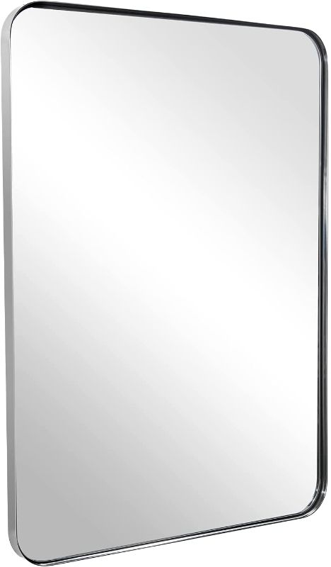 Photo 1 of ANDY STAR Chrome Mirror for Bathroom, 24”x36” Metal Frame Wall Mirror, Rectangle Stainless Steel Rounded Corner Mirror with 1’’ Deep Set Design Hangs Horizontal Or Vertical
