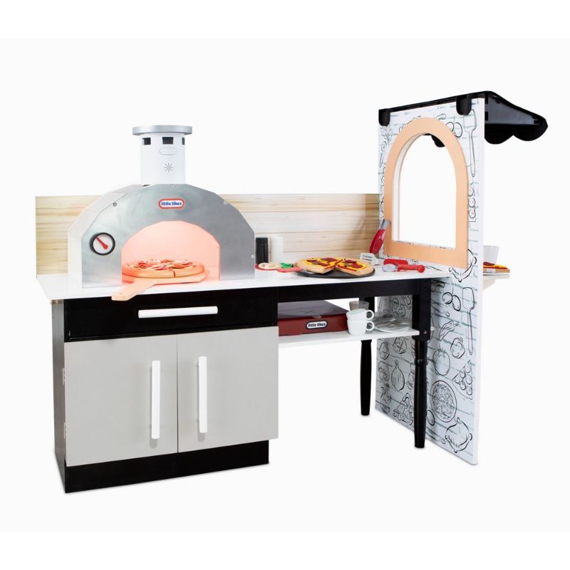 Photo 1 of Little Tikes Real Wood Pizza Restaurant 20-Piece Wooden Pretend Play Kitchen Toys Playset, Realistic Lights & Sounds, Dual Sided Play, White and Gray- For Kids Girls Boys Ages 3 4 5+
