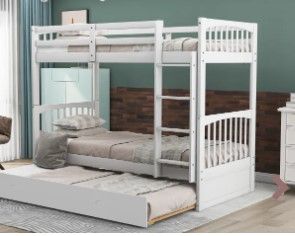 Photo 1 of (BOX 2 OF 2) Pine Wood Bunk Bed with Trundle,White
