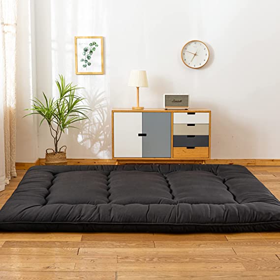 Photo 1 of Black Japanese Shiki Futon Mattress Floor Mattress, Roll Up Guest Mattress Floor Bed Folding Portable Camping Mattress Thicken Mattress Pad Sleeping Pad for Guest Room Full Size
