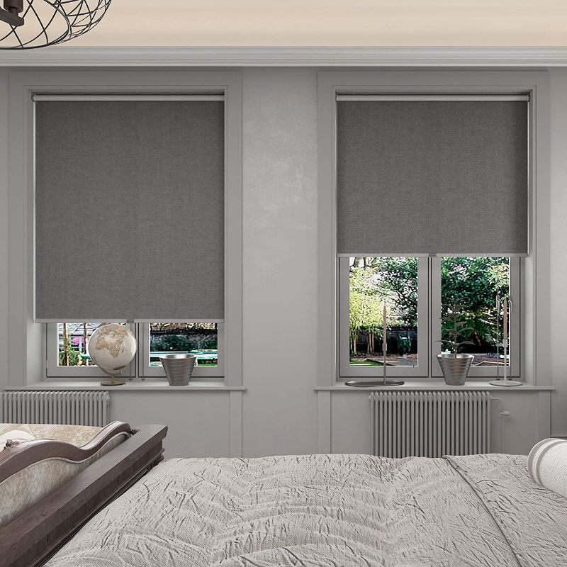 Photo 1 of Changshade Cordless & Blackout Roller Shade, Room Darkening Rolled Up Shade, Fabric Window Blind, for Light Blocking /Sun Protection, 40 inches Wide, Gray ROL40GY72A
