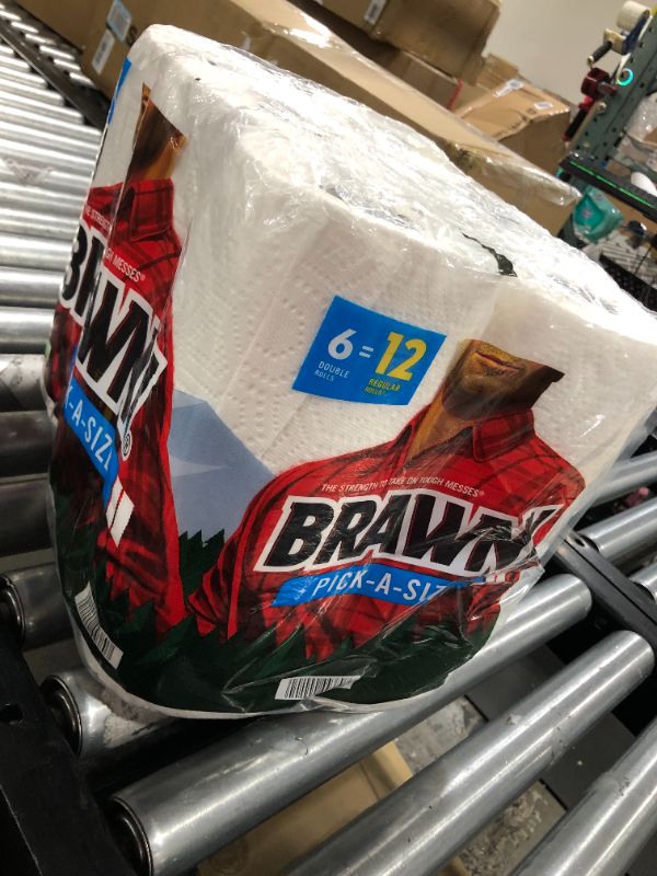 Photo 2 of Brawny Tear-A-Square Paper Towels, 6 Double Rolls = 12 Regular Rolls, 3 Sheet Size Options, Quarter Size Sheets
