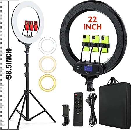 Photo 1 of 22" LED Ring Light, with 75" Tripod/LCD Display/Wireless Remote, Adjustable 2500K-6000K Color Temperature, for YouTube Facebook Live TikTok Video Recording Vlo
