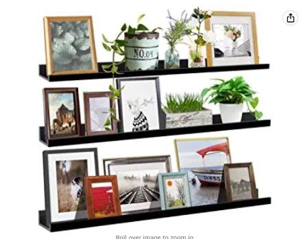 Photo 1 of 47 Inch Long Photo Picture Ledge Shelves Set of 3, Black Wall Mount Floating Shelf for Nursery, Office, Bedroom, Living Room, Kitchen Display
