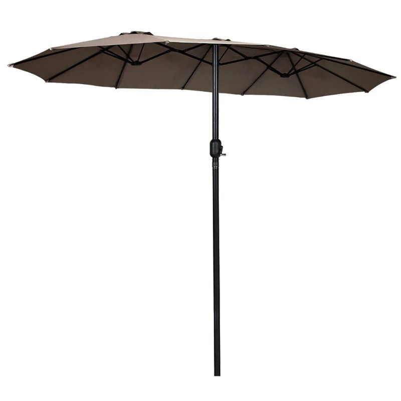 Photo 1 of 15' Twin Patio Umbrella Double-Sided Outdoor Market Umbrella without Base -Tan
