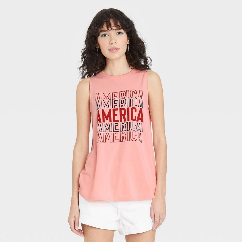 Photo 1 of Women's America Graphic Tank Top - Coral Pink (XS)
