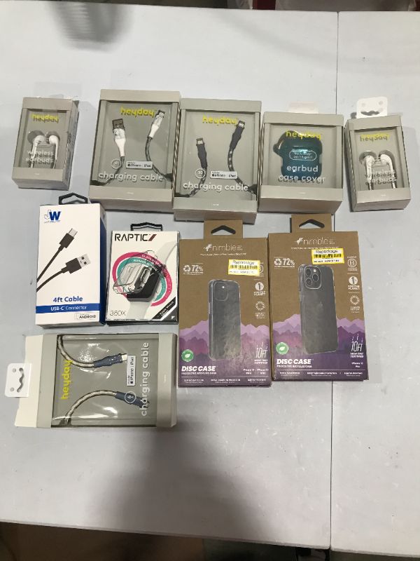 Photo 1 of Box Lot of Random iPhone cases & cords, ear buds, apple watch cover