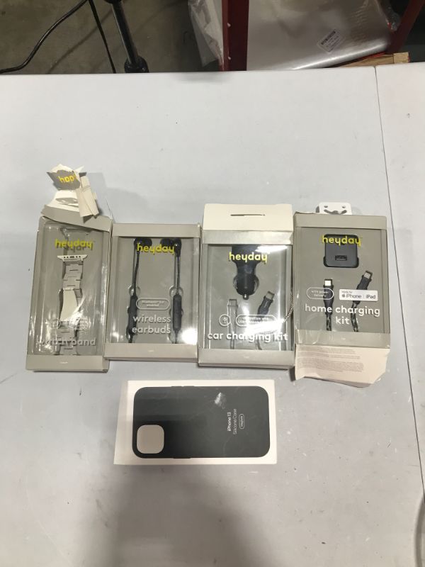 Photo 1 of Small box lot of chargers, watch band, ear buds and iPhone 13 case, new & used