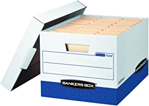 Photo 1 of Bankers Box R-KIVE Heavy-Duty Storage Boxes, FastFold, Lift-Off Lid, Letter/Legal, Value Pack of 20 (0724314), White, Blue
