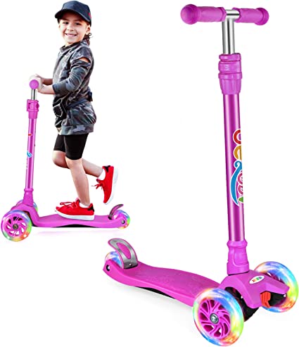 Photo 1 of Beleev Scooters for Kids 3 Wheel Kick Scooter for Toddlers Girls & Boys, 4 Adjustable Height, Lean to Steer, Extra-Wide Deck, Light Up Wheels for Children from 3 to 14 Years Old
