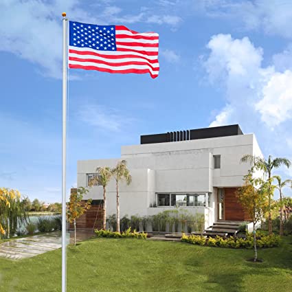 Photo 1 of VINGLI Upgraded 20FT Sectional Aluminum Flagpole, Thick Tube Halyard Flag Pole,Kit Free 27~33mph 3'x5' USA American Flag Golden Ball Top Halyard Rope PVC Sleeve,Outdoor Residential Garden Gazebo
