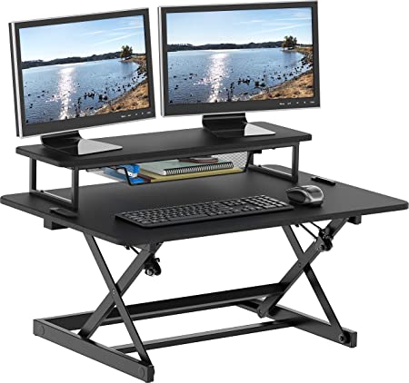 Photo 1 of SHW 36-Inch Height Adjustable Standing Desk Sit to Stand Riser Converter Workstation, Black
