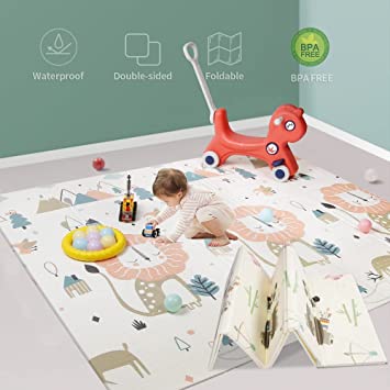 Photo 1 of Baby Playmat for Crawling,Extra Large Foldable Play Mat for Baby, Waterproof Non Toxic Anti-Slip Reversible Foam Playmat for Toddlers Kids (79 * 71 * 0.6)
