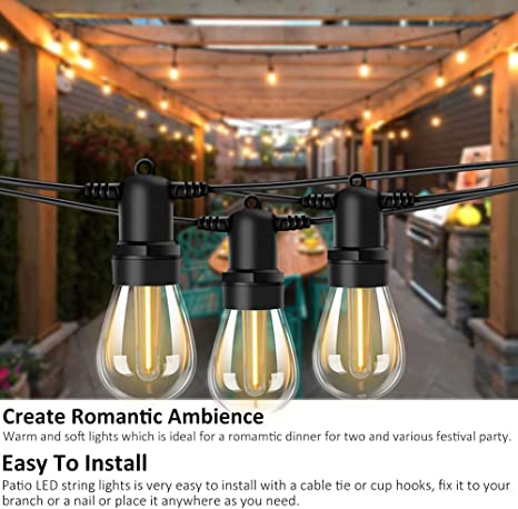 Photo 1 of 48FT LED Outdoor String Light, Waterproof Outdoor Patio LED Lights with Shatterproof Dimmable S14 Bulbs UL Listed Heavy-Duty Outdoor String Lights, Vintage Patio Lights for Wedding Party
