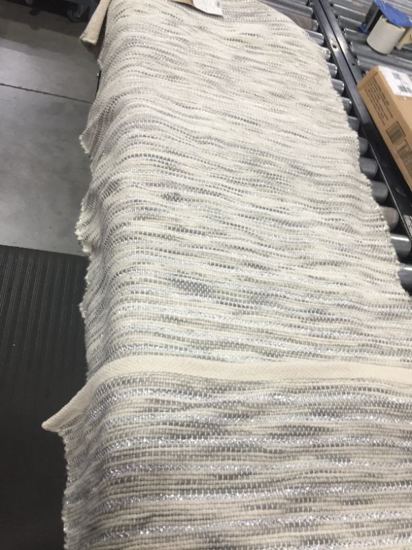 Photo 2 of 2'4"x7' Striped Metallic Woven Accent Rug Gray - Project 62™
