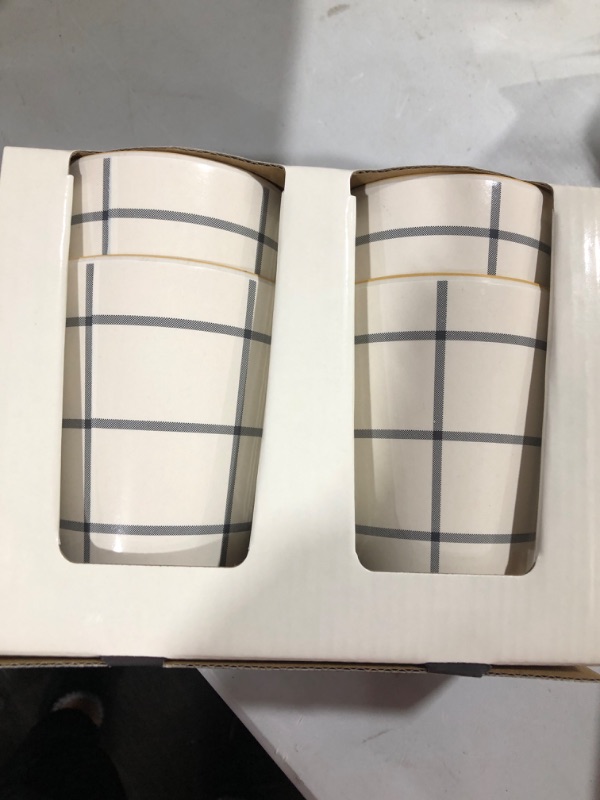 Photo 2 of 12.5oz Grid Pattern Bamboo-Melamine Drinkware 4pk Set Gray/Cream/Gold - Hearth & Hand™ with Magnolia
