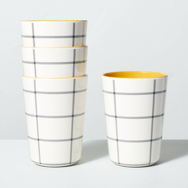 Photo 1 of 12.5oz Grid Pattern Bamboo-Melamine Drinkware 4pk Set Gray/Cream/Gold - Hearth & Hand™ with Magnolia
