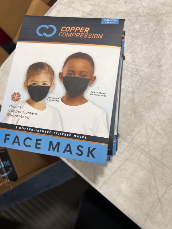 Photo 2 of PACK OF 8!! Copper Compression Face Mask for Kids- Copper Infused Reusable Face Masks For Boys and Girls - Set of 2 (Black)