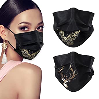 Photo 1 of BUNDLE OF 3 PACKS- 300 TOTAL !!100Pcs Disposable Face Mask with Designs Butterfly, Printed Face Masks for Adults, Black Butterfly Design Masks for Women
